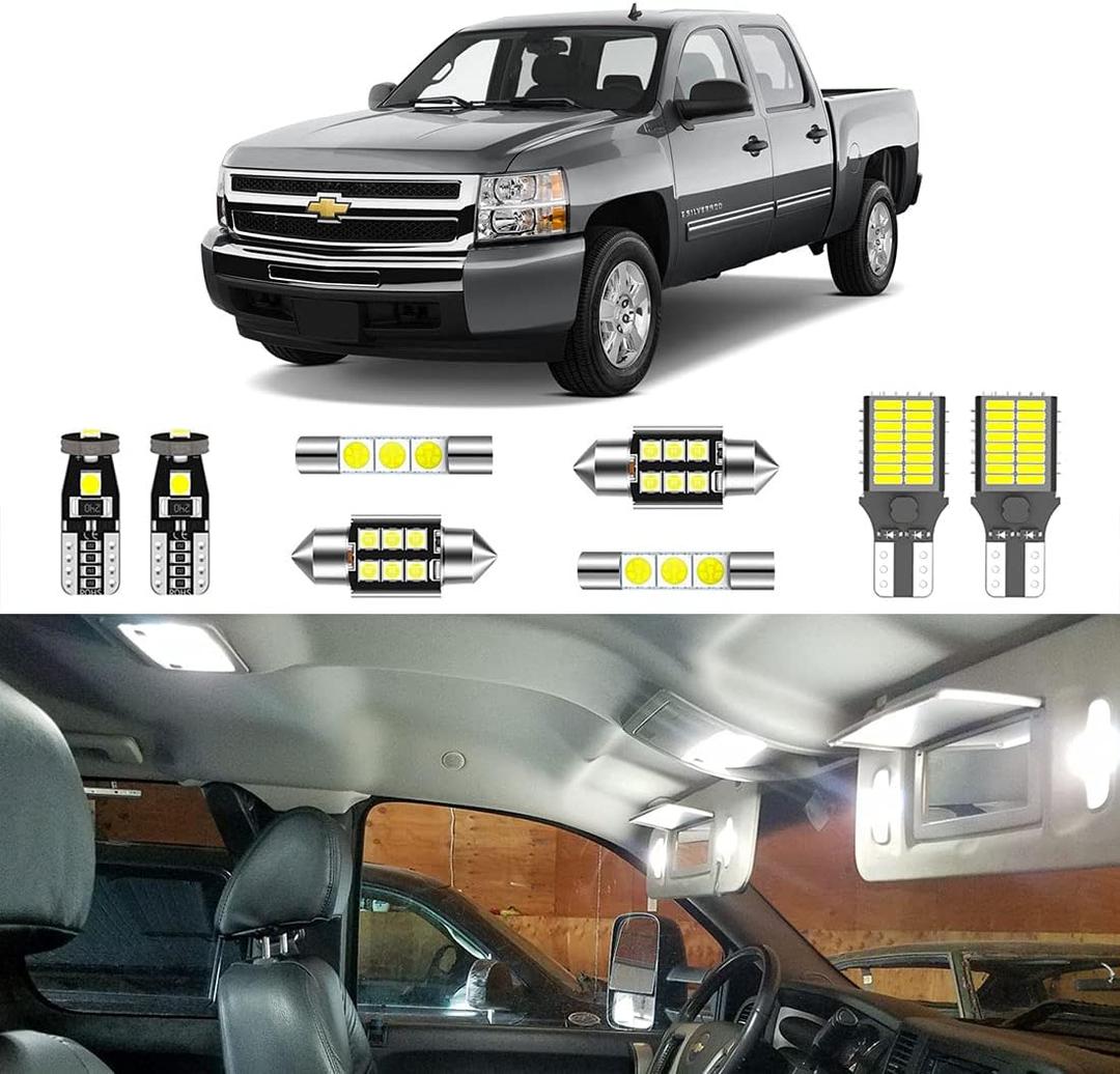 12PCS Super Bright White LED Interior Light Kit Package for Chevrolet Silverado/GMC Sierra 2007 2008 2009 2010 2011 2012 2013 + Cargo Lights + License Plate Lights and Install Tool