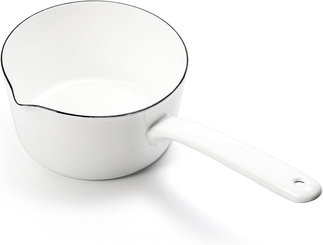 Peohud 37 Oz Enamel Milk Pan, Mini Butter Warmer Pan, Nonstick Saucepan with Pour Spout, Milk Melting Boiling Pot for Stove Top