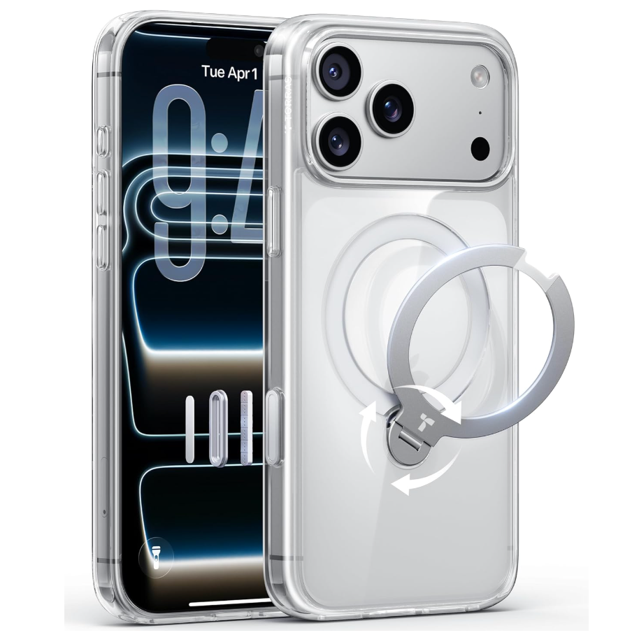 TORRAS 360 Magnetic Stand for iPhone 17 Pro Max Case, Fit for MagSafe, NonYellowing Clear Case for iPhone 17 Pro Max Phone Case with Kickstand & Camera Control, Hard PC Protection, Q3 Spin