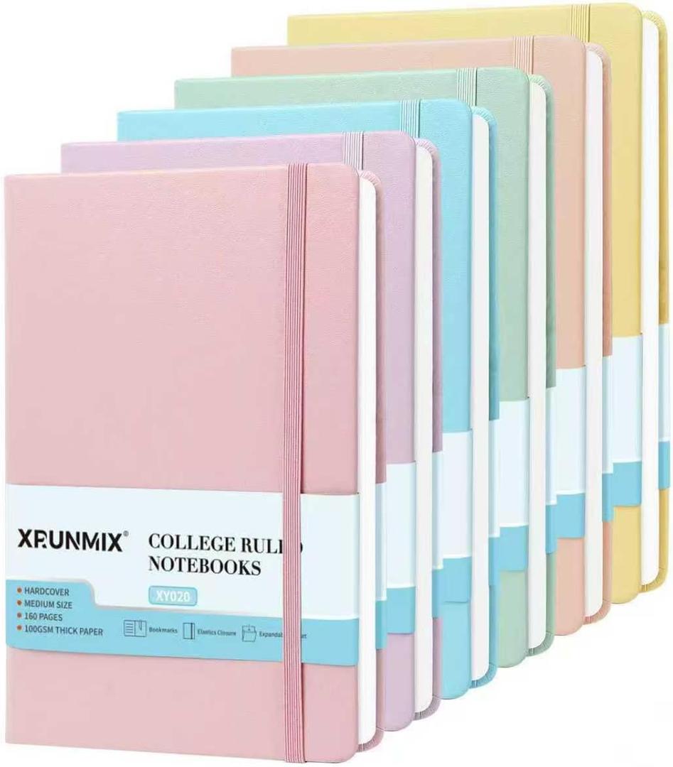 Lined Journals for Writing, A5 Notebooks (5.7 x 8'') with 160 Pages, 100 GSM Premium Paper, Ribbon Bookmark, Elastic Band & Inner Pocket - Perfect for Work, Journaling, Note-Taking & Gifting (Pastel Color - 6 Packs)