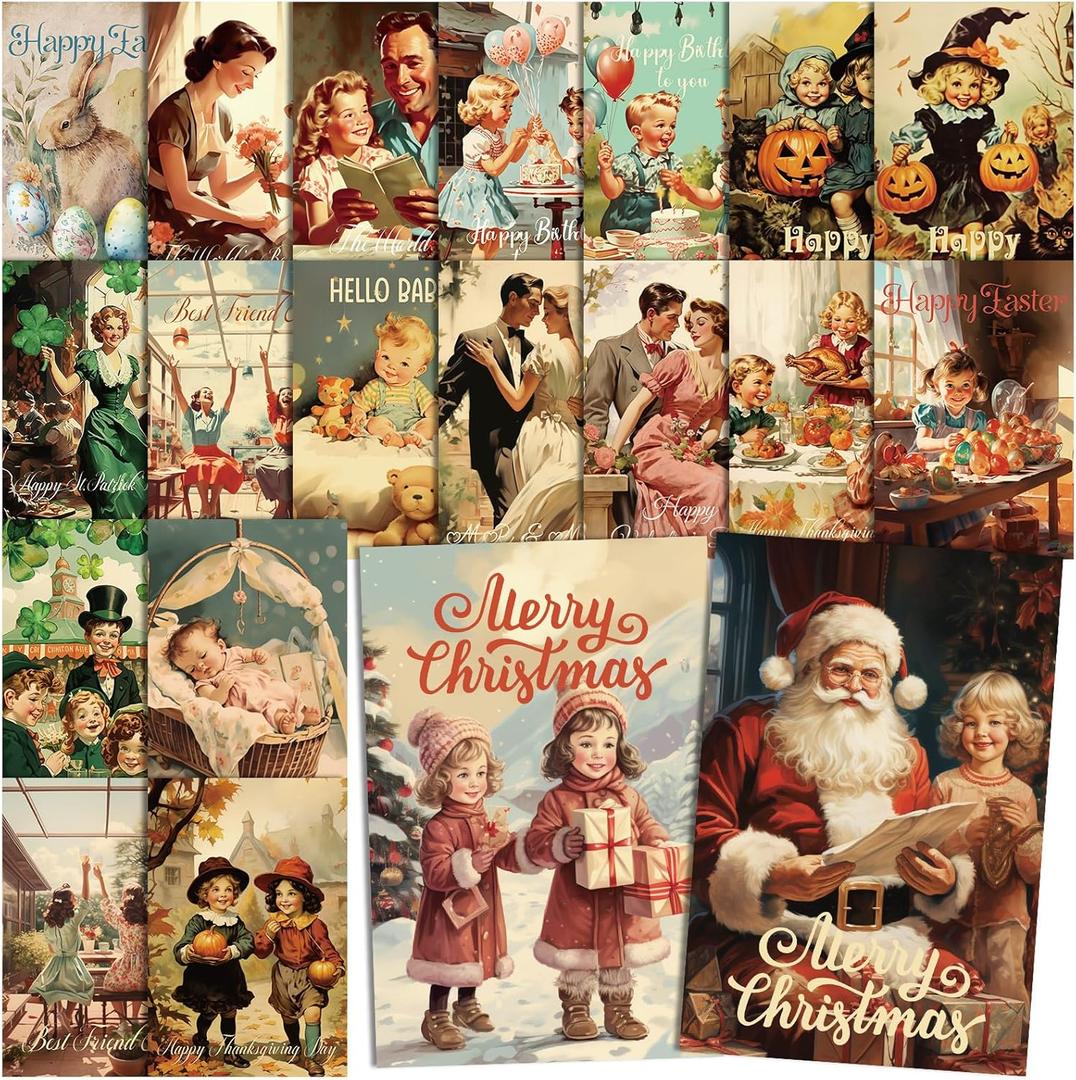 Nuanchu 80 Pcs Vintage Many Occasion Cards 4 x 6 Inch Assorted Postcards Greeting Card Gifts for St. Patrick's Day Easter Wedding Birthday Friend Thanksgiving Christmas Valentines Dad Mom