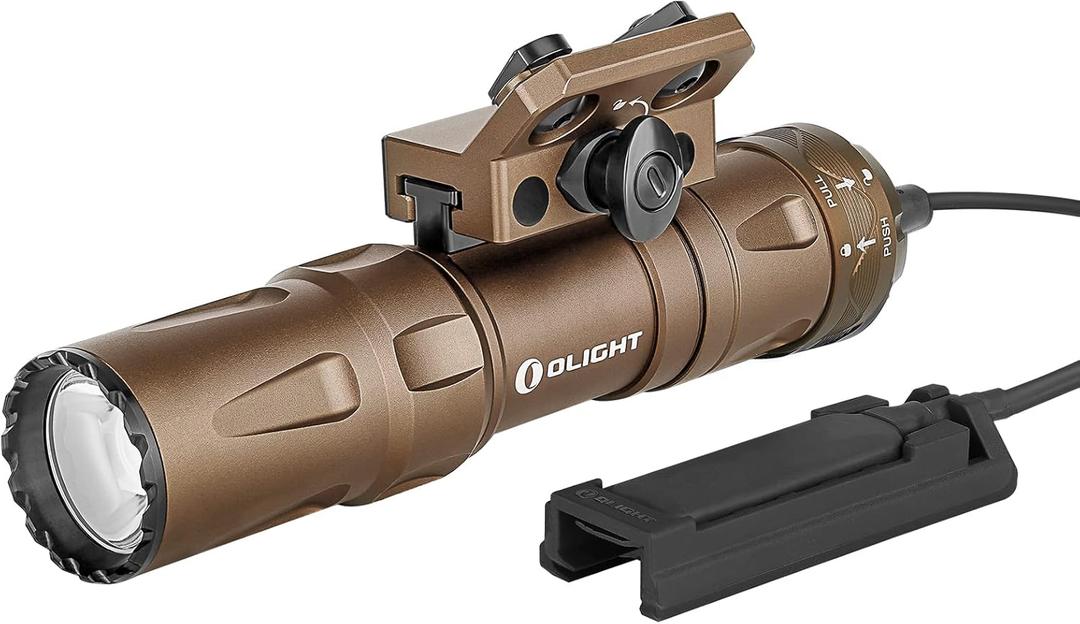 OLIGHT Odin Mini 1250 Lumens Ultra Compact Rechargeable Mlok-Mount Weaponlight, Removable Slide Rail Mount and Remote Switch, 240 Meters Beam Distance, Mlok Included, Dessert Tan