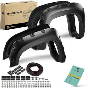 YHTAUTO Fender Flares w/Hardware Kit Compatible with 2007-2013 GMC Sierra 1500,2007-2014 Sierra 2500 HD/3500 HD 6.5' & 8' Bed (NOT for Short Bed), Pocket Bolt-Riveted Style Matt Black Wheel Flares