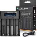 4-Slot Smart Battery Charger for 18650 26650 21700 Li-ion/Ni-MH/Ni-CD, LCD Display with Auto Detection & Safety Protection