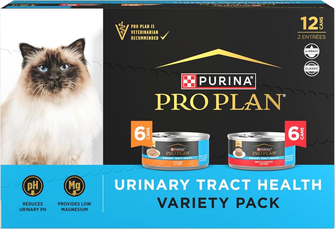 Purina Pro Plan Urinary Tract Wet Cat Food Variety Pack Urinary Tract Health Beef and Chicken Entrees - (Pack of 12) 5.5 oz. Cans (EXP 01/01/28)