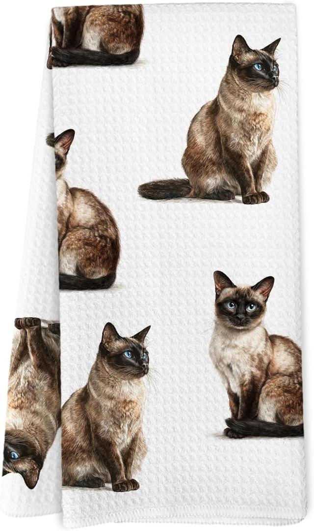 Siamese Cat Gifts Kitchen Dish Towel, Gifts for Women Cat Mom Lovers Owner, Cats Accessories, Siamese Cats Decor Hand Dish Towels for Bathroom Decor 16x24 Inches