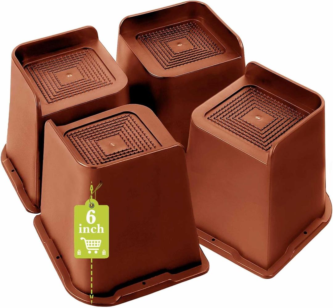Bed Risers 1 inch, 2 inch, 3 inch, 4 inch, 6 inch, 8 inch Heavy Duty, Oversized Furniture Riser for Couch Sofa Table Chair Leg Frame Dorm, Support up to 6000 Lbs (Brown 4 Pack, 6 inch)
