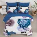 DJY Blue Comforter Set King, 7 Piece Floral Comforter Set with Sheets Elegant Flower Print Bed in a Bag Soft Microfiber Complete Bedding Set for All Season