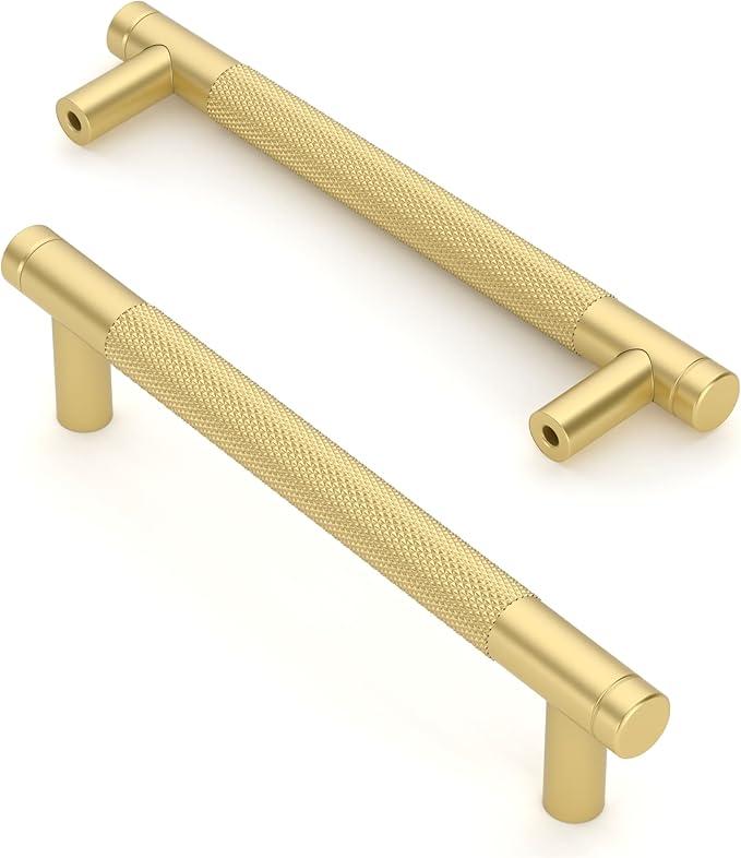 Asidrama 10 Pack 5 Inch(128mm) Gold Cabinet Pulls Knurled Cabinet Handles Cupboard Handles Kitchen Cabinet Hardware for Cupboard Drawer Pulls (5" Hole Center, Brushed Gold)