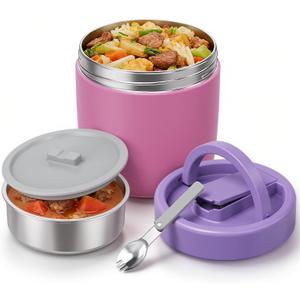 Pawtong 40.5oz Thermo for Hot Food Adults, Soup Thermo Lunch Containers with Wide Mouth & Spoon, Stainless Steel Vacuum Insulated Food Jar, Food Thermos with Handle(Pink)