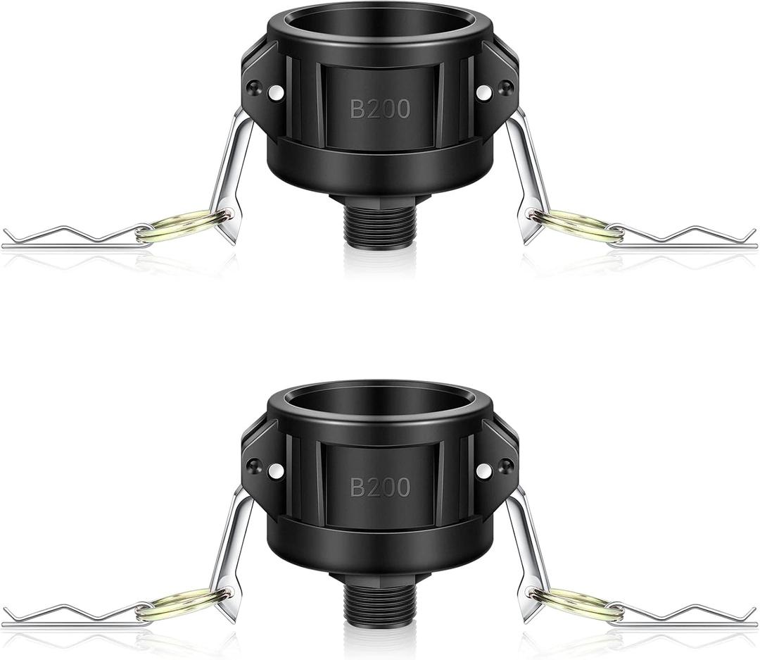 275 330 Gallon Ibc Tote Fittings Adapter 2 Inch Tote Tank Drain Adapter with Camlock Garden Hose Connection, Black(2 Pack)
