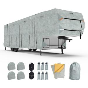 Durable Non-Woven 5th Wheel RV Cover Fits 26.1'-29' Trailers – Waterproof, Tear-Resistant, Sun-Resistant Camper Cover 4 Tire Covers & Gutter Guards