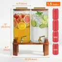 Lifewit 1.5 Gallon Drink Dispenser for Parties, Glass Beverage Container with Wood Stand for Juice/Tea/Soda & Lemonade, Water Pitcher with Leakproof Stainless Steel Spigot for Mimosa Bar Hosting 2 Pcs