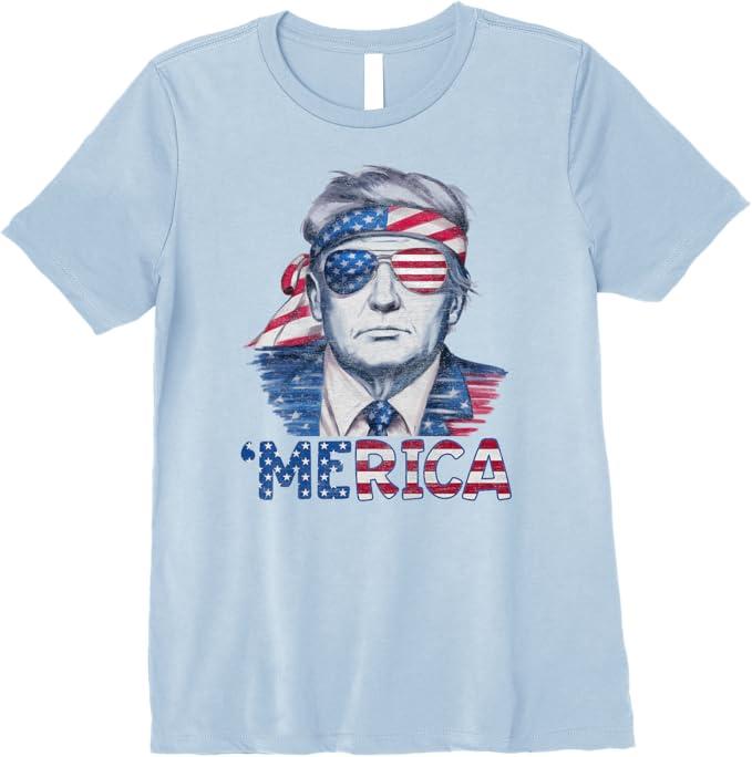Women's Cool 'MERICA TRUMP Happy 4th Of July Trump American Flag V-Neck T-Shirt, Size 2XL