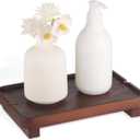 Wood Riser Small Decorative Tray Sink Soap Dish, Vanity Tray Pedestal Stand 9 x 5.9 inches (Dark Brown)