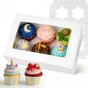 VGOODALL 6 Count White Cupcake Boxes, 15 Pack Cupcake Containers, 9.5 x 6.3 x 3 inches, Holding 90 Pastry Box for Birthday Holiday Party Bakery Supplies