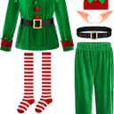 FancyFun 6 Pack Christmas Kids Elf Costume, Boys Christmas Elf Costume Velvet Cosplay Santa's Helper Costume Xmas Outfit (11-13 Years)