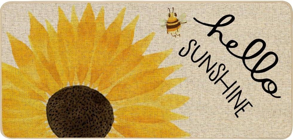 ORTIGIA Hello Sunshine Sunflowers Doormat Indoor Outdoor Patio Summer Sping Bee Kind Door Mats Non-Slip Durable Entrance Mat for Home Entrance, Outside Entry, Yard, Floor, Patio 17x36 INCH