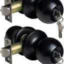 [2 Pack] BESTTEN Keyed Entry Door Knob, Entrance Door Lock, Keyed Different, Standard Ball, Matte Black