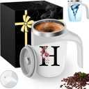 Initial Magnetic Stirring Coffee Mug Stainless Insulated Travel Cup Brides Cute Stuff Her Wedding Day Bridal Shower Bachelorette Party Engaged Engagement Personalized Gifts Special Customized Best,H, 13 Ounces