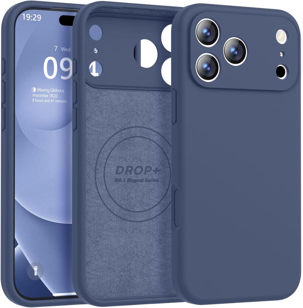 Magnetic for iPhone 17 Pro Case [Compatible with Magsafe] [Premium Silicone Satin-Smooth Touch] Slim Shockproof Anti-Scratch Microfiber Lining Case, 6.3 inch, Navy Blue