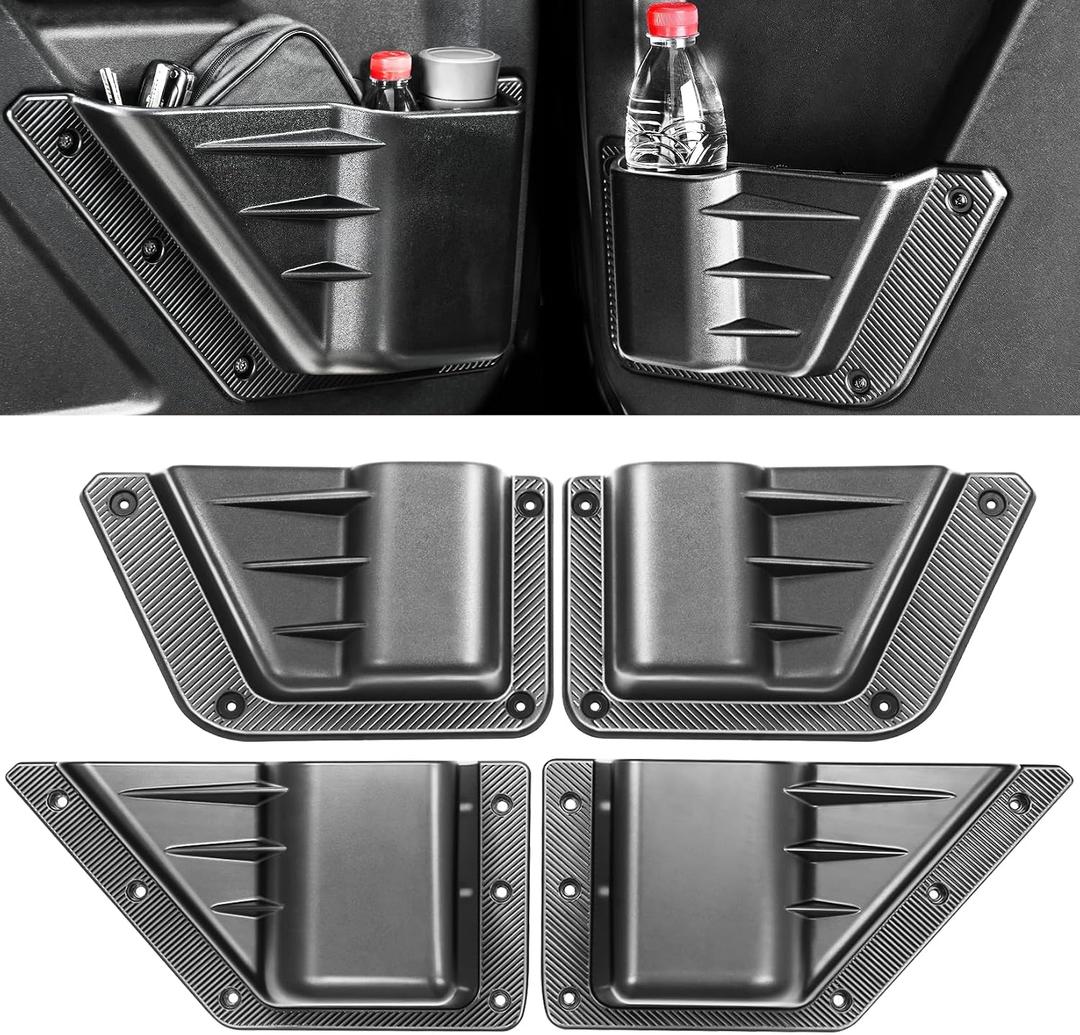 4PCS Front and Rear Door Storage Pockets Compatible for Ford Bronco Accessories 2025,Side Cup Holder Fit Bronco 4-Door 2021 2022 2023 2024,Interior Organizer Box Accessories,4PCS Black