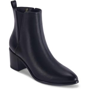Coutgo Womens Pointed Toe Ankle Boots Chunky Block Stacked Heel Side Zipper Chelsea Fall Booties (8, Black(leather))