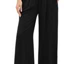 GRAPENT Capri Pants for Women High Waisted Wide Leg Linen Palazzo Trousers Pull On Elastic Smock Waist Loose Flowy Pants (X-Large, Black)