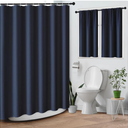 MitoVilla No Hooks Needed Extra NavyBlue Long Shower Curtain Set with Snap-in Liner, 86 inch XL Grey Waffle Heavyweight Fabric Cloth Shower Curtains for Modern Luxury Hotel & Spa Bathroom Decor