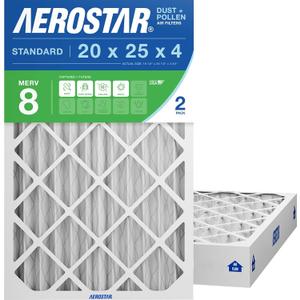 Aerostar 20x25x4 MERV 8 Air Filter, 2 Count, ACTUAL SIZE (19.50 x 24.50 x 3.75) HVAC, Furnace Filter for Allergies, Dust, Pet Dander & Smoke (MPR 1500 / FPR 10) Fits Lennox & Honeywell Devices