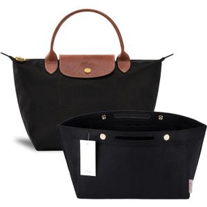 ZTUJO Purse Organizer Insert for le pliage, Compatible with Longchamp Le Pliage Top Handle S/ M, Shoulder Bag S/ L (Black, Small For Handle S)