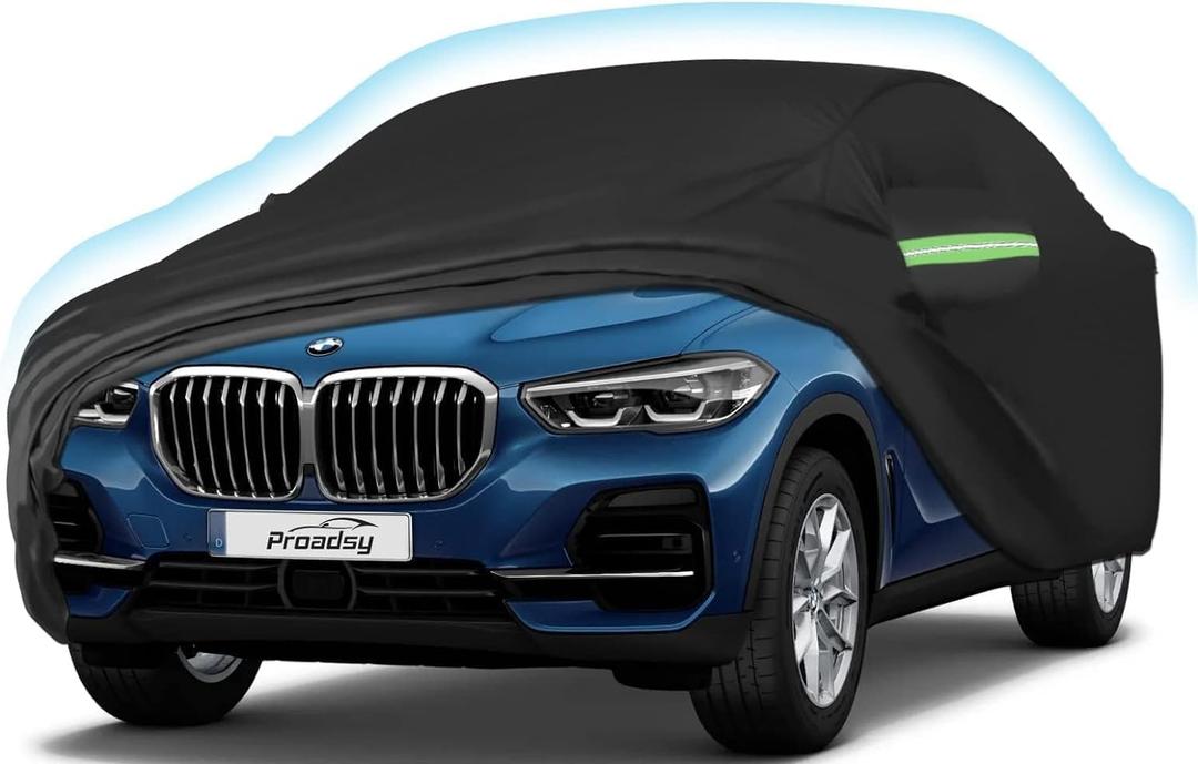Proadsy 2025 Upgrade Car Cover for BMW X5 2007-2025, 6 Layers Waterproof All Weather for Automobiles, Windproof Snowproof Rain Hail Sun UV Protection Full Outdoor Indoor Exterior Car Covers, Black