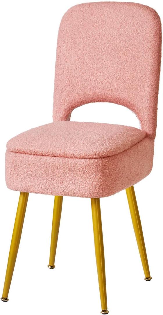 IBUYKE Small Storage Vanity Stool with Folding Backrest, 12.99" x 13.78" x 31.5" Square Teddy Velvet Ottoman, Makeup Chair for Living Room, 4 Metal Legs with Anti-Slip Feet, Pink WBD027P