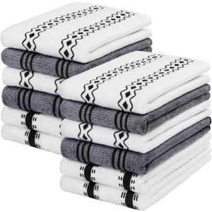 HOMEXCEL Microfiber Cleaning Cloth, Kitchen Towels 12 Pack, Lint Free, Scratch-Free, Highly Absorbent, Reusable Dish Towels for Kitchen and Household (White/Grey)