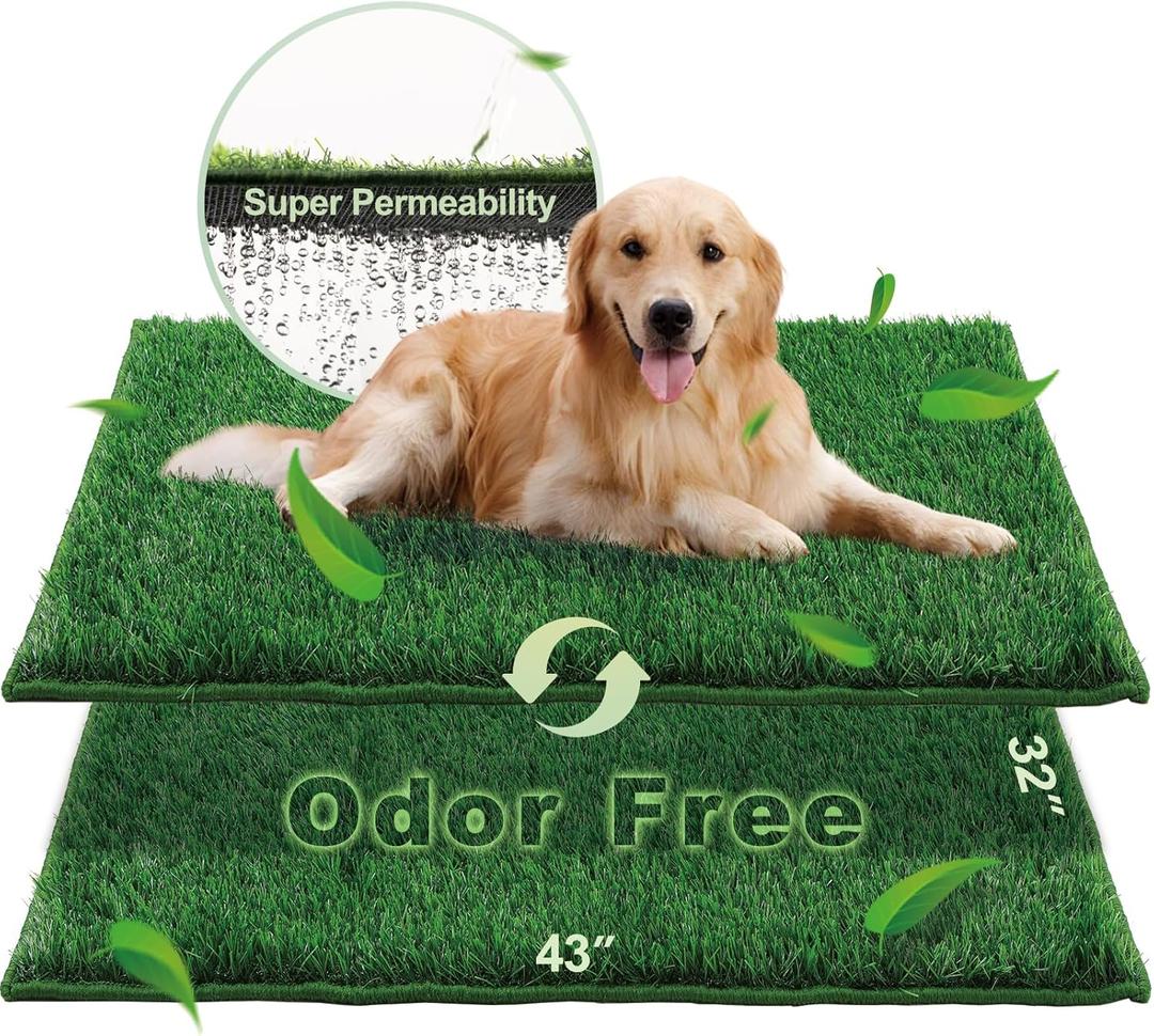 HQ4US 4LEGS Artificial Grass, Dog Pee Grass Pads for Dogs Potty, 2PCS Odor Free Fake Grass for Dogs X-Large 4332 with Countless Drainage Holes, Dog Potty Grass Hemmed Edge Realistic