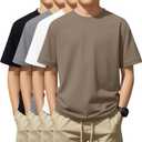 4 Pack Boys Short Sleeve T-Shirts 15-16 Years Crew Neck Layering Kids Casual Tops Basic Summer Loose Fit Shirts Tees (Khaki, White, Light Gray, Black)