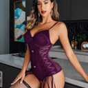 Avidlove Lingerie for Women Sexy Corset Garter Lingerie Set One Piece Teddy Bodysuit Boudoir Outfit (Purple, XXL)
