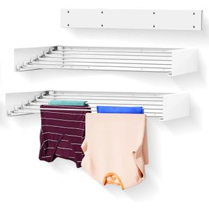 Wall Mounted Laundry Drying Rack, Retractable Clothes Drying Rack, 6 Rods Towel Drying Rack with Wall Template for Installation, Magnetic Dryer Ball Holder with Dryer Balls, White