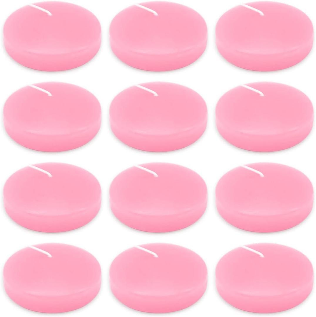 10 Hour Pink Floating Candles Large 3" Unscented Dripless Pool Water Wax Floating Candles for Vases, Centerpieces at Valentine's Day Wedding, Party, Holiday, Set of 12