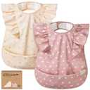 KeaBabies Waterproof Bibs for Baby Girl,Boy  2-Pack Lightweight, Large Baby Bibs for Eating, Wearable Food Catcher, 6-12 Months Infant Feeding Essentials, Smock for Toddlers 1-3, Kids (Butterflies) (Frills)