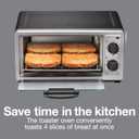 Proctor Silex 4 Slice Countertop Toaster Oven, Multi-Function with Bake, Toast and Broiler, 1100 Watts, 30 min timer and auto-shutoff, Includes Backing Pan and Rack, Black and Silver (31260)