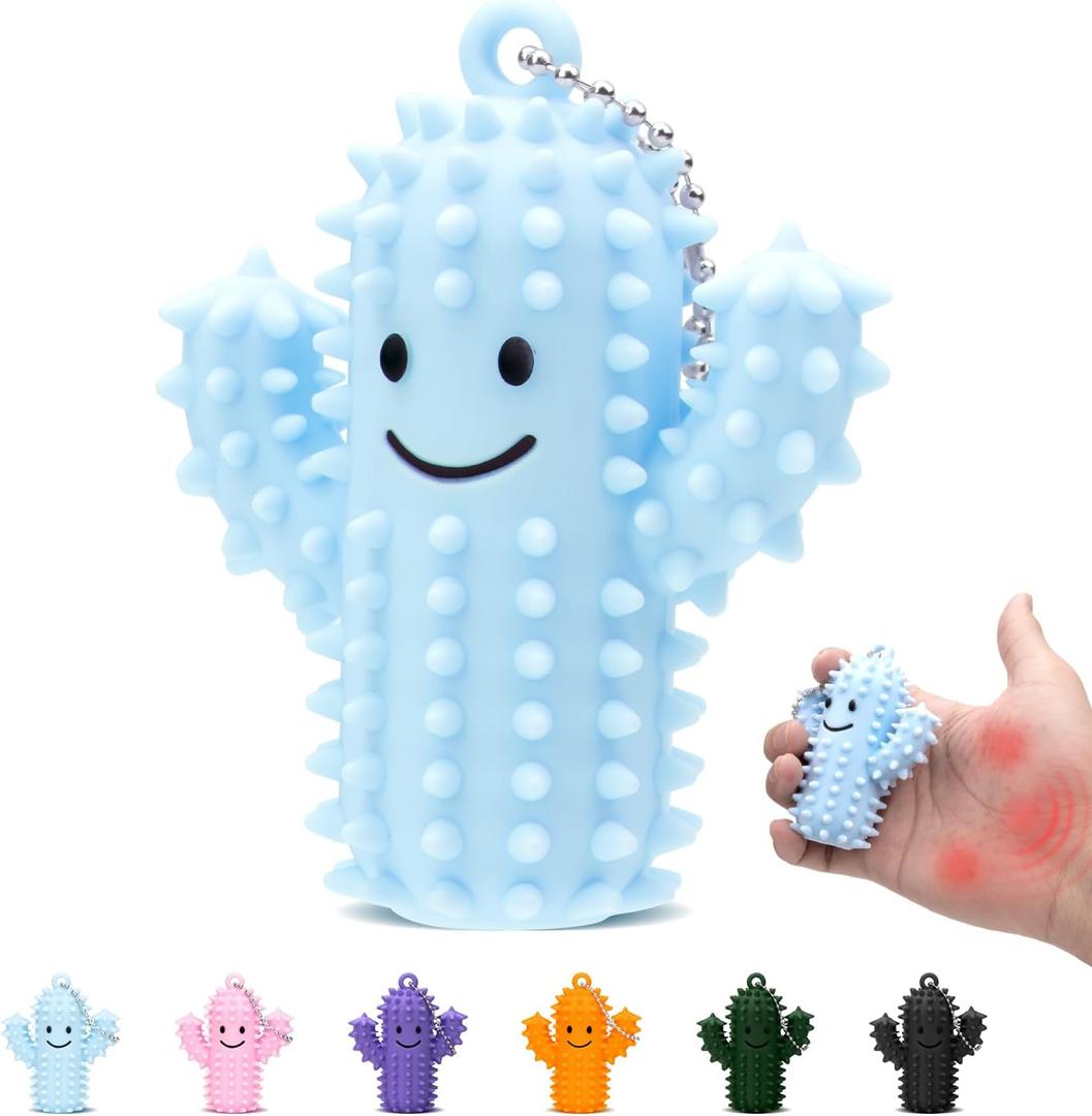 Little Ouchies Pain Fidget, Silicone Cactus Pain Stim Tool Fidget Toy for Adults, Pain Stimming Fidget, Spiky Grippie Stim Keychain for Hard Spiky Sensory Toys Anxiety Relief Fun Gifts, Blue