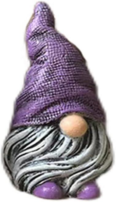 MOOCOCO Gnomes Ornament Resin Statues Mini Dwarf Figurine for Desk Outdoor Garden Patio Porch Lawn Home Decor Sculpture (Purple)
