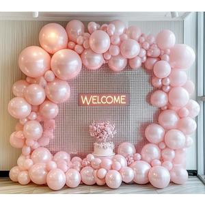 Pearl Pink Balloons Double Stuffed Pastel Light Pink Balloon Arch Kit Thick Latex Different Sizes 18/12/5in Balloon Garland for Birthday Valentine Mothers Day Wedding Baby Shower Party Decor