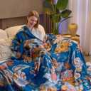 XIBLC Boho Throw Blanket, Blue Lightweight Blankets for Summer, 100% Cotton Bohemian Decorative Throw Blanket, 80"x90" Reversible Muslin Breathable Woven Farmhouse Blankets Quilt,