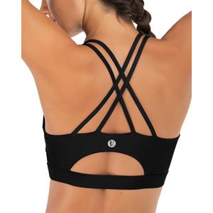 RUNNING GIRL Sports Bras for Women,Padded Sports Bra Tank Top Sexy Crisscross Back High Impact Longline Workout Yoga Bra (Black)
