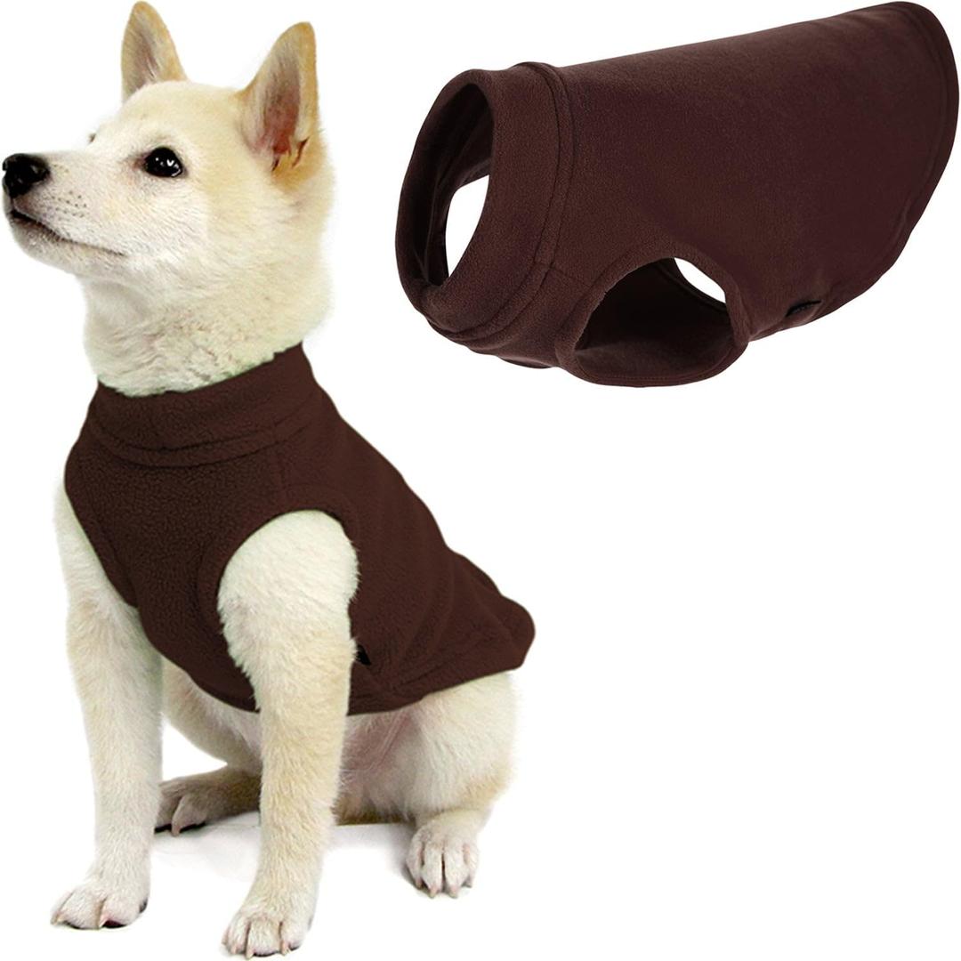 Gooby - Stretch Fleece Vest, Pullover Fleece Vest Jacket Sweater for Dogs, Brown, (Small Length (9")