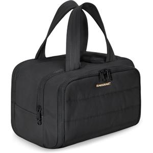 BAGSMART Travel Toiletry Bag, Lightweight Large Wide-open Travel Bag for Women, Puffy Cosmetic Makeup Bag Organizer with Handle for Accessories, Essentials, Toiletries, Black (EXP 12/31/56)