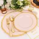 Hioasis 60pcs Pink Plastic Plates - Pink and Gold Disposable Dinnerware with Gold Rim, Heavy-duty, 7 inch, Dessert Plates for Party & Easter & Mothers Day