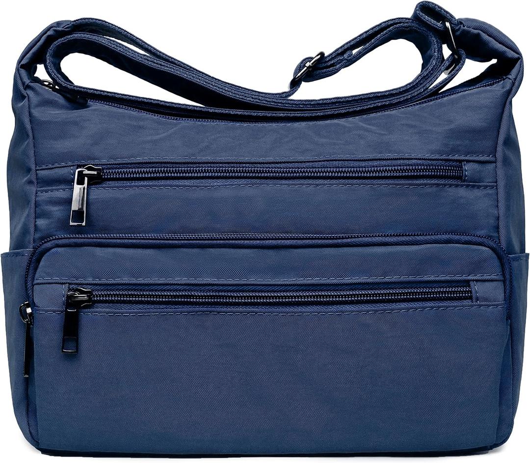 VOLGANIK ROCK RFID Purses for Women Fabric Nylon Multi Pocket Crossbody Bag Ladies Travel Handbag (Large, Navy-large)
